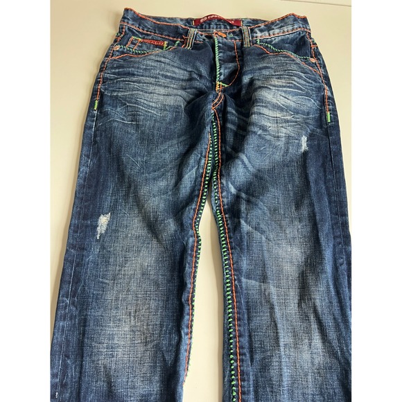 Cipo & Baxx Distressed Denim Jeans Orange Green Stitching‎ Mens 29x32 - Picture 3 of 16